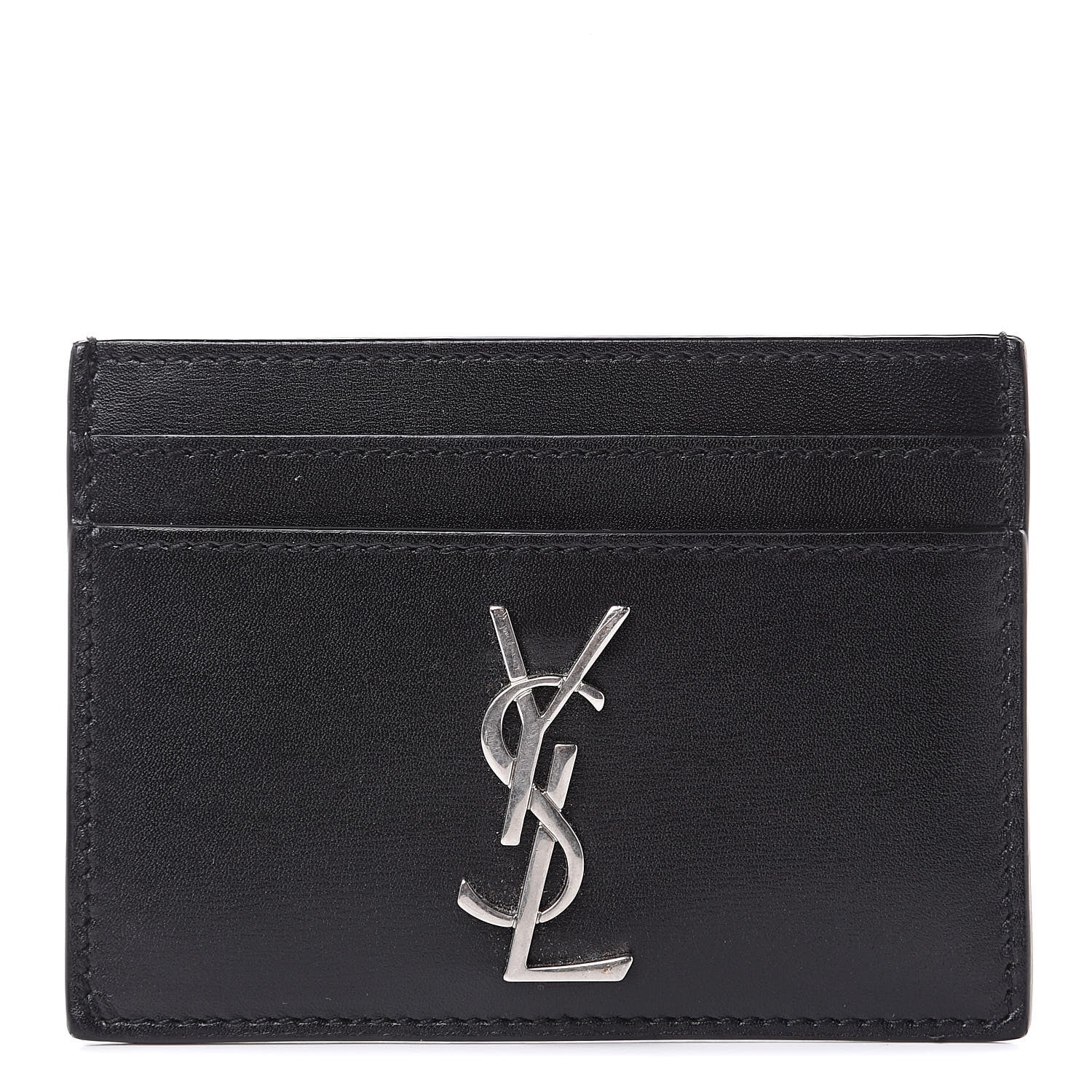 Saint Laurent Calfskin Monogram Credit Card Case Black 1 of 8