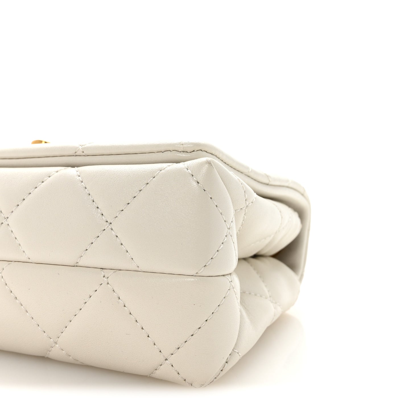 Shiny Lambskin Quilted Enamel CC Small Flap White