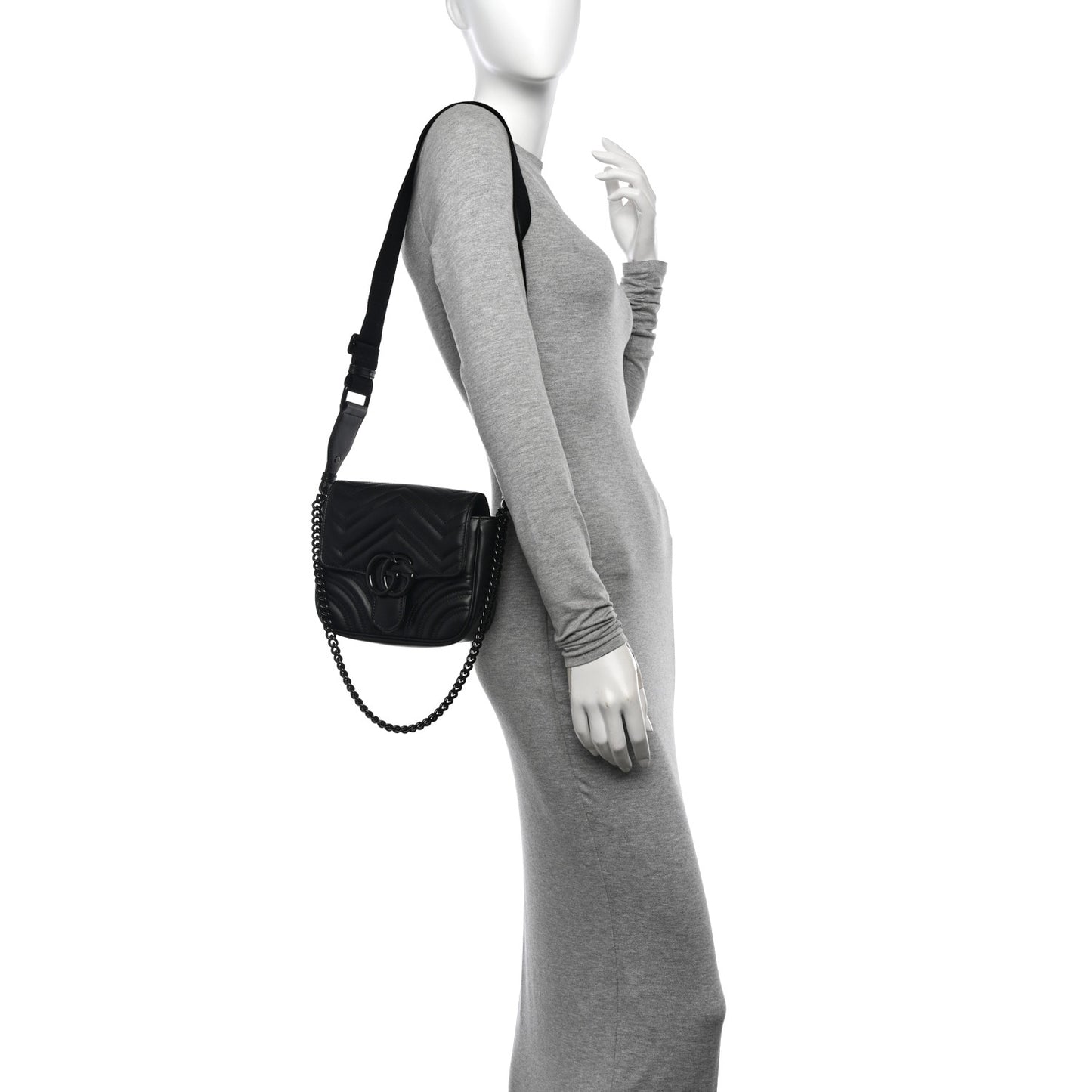 Calfskin Matelasse Monochrome Mini GG Marmont Crossbody Shoulder Bag Black