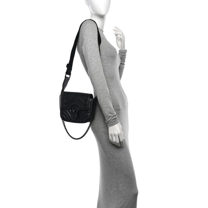 Gucci Calfskin Matelasse Monochrome Mini GG Marmont Crossbody Shoulder Bag Black 2 of 11