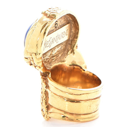 Saint Laurent Glass Cabochon Arty Ovale Ring 6 Blue Gold 3 of 5