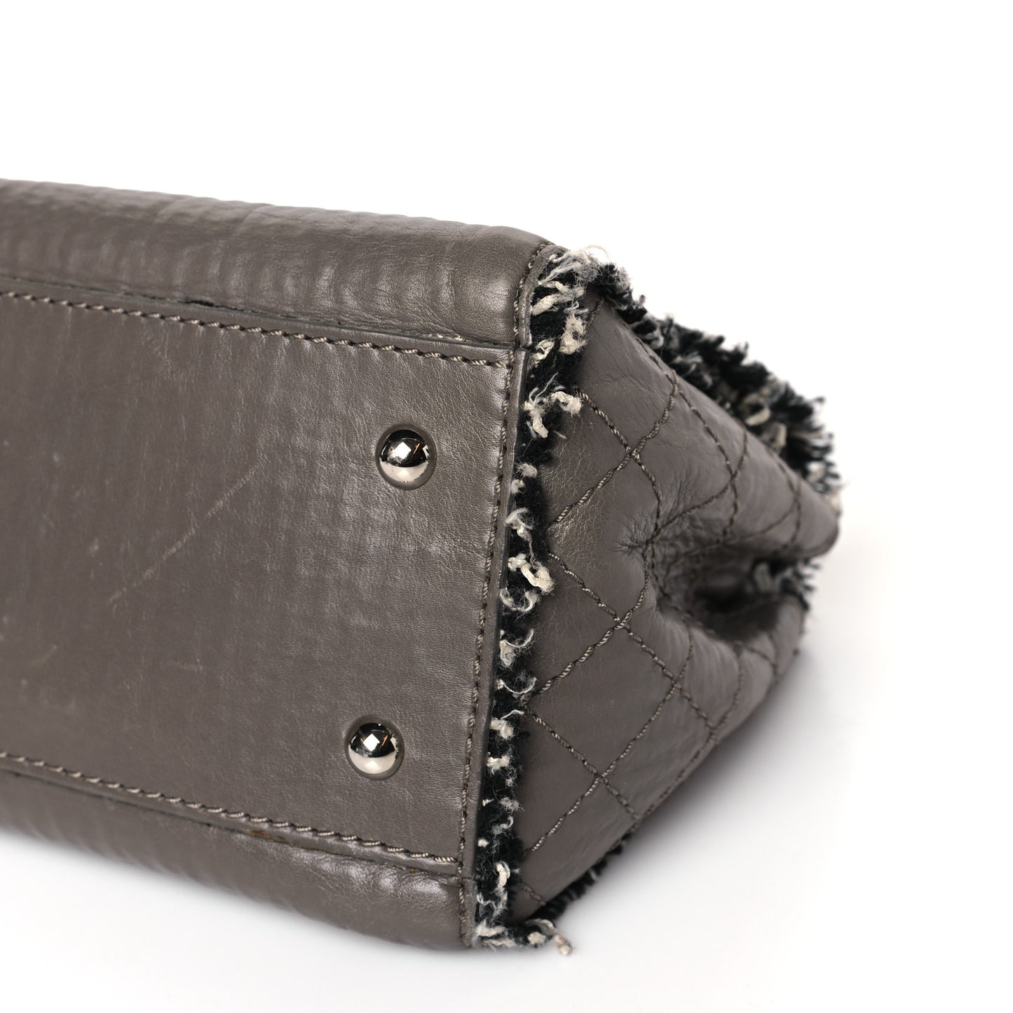 Tweed Calfskin Tweedy Single Flap Grey