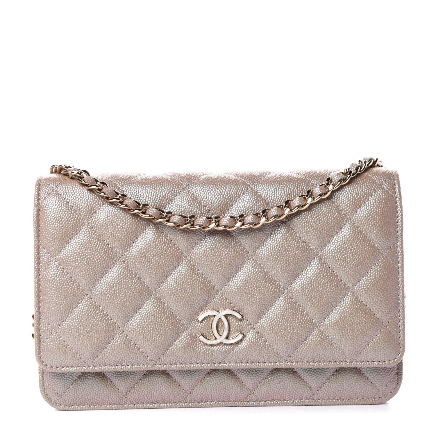 Chanel Iridescent Caviar Quilted Wallet On Chain WOC Beige 1 of 11