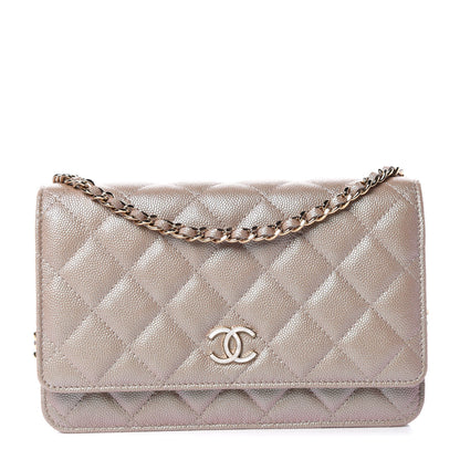 Chanel Iridescent Caviar Quilted Wallet On Chain WOC Beige 1 of 11