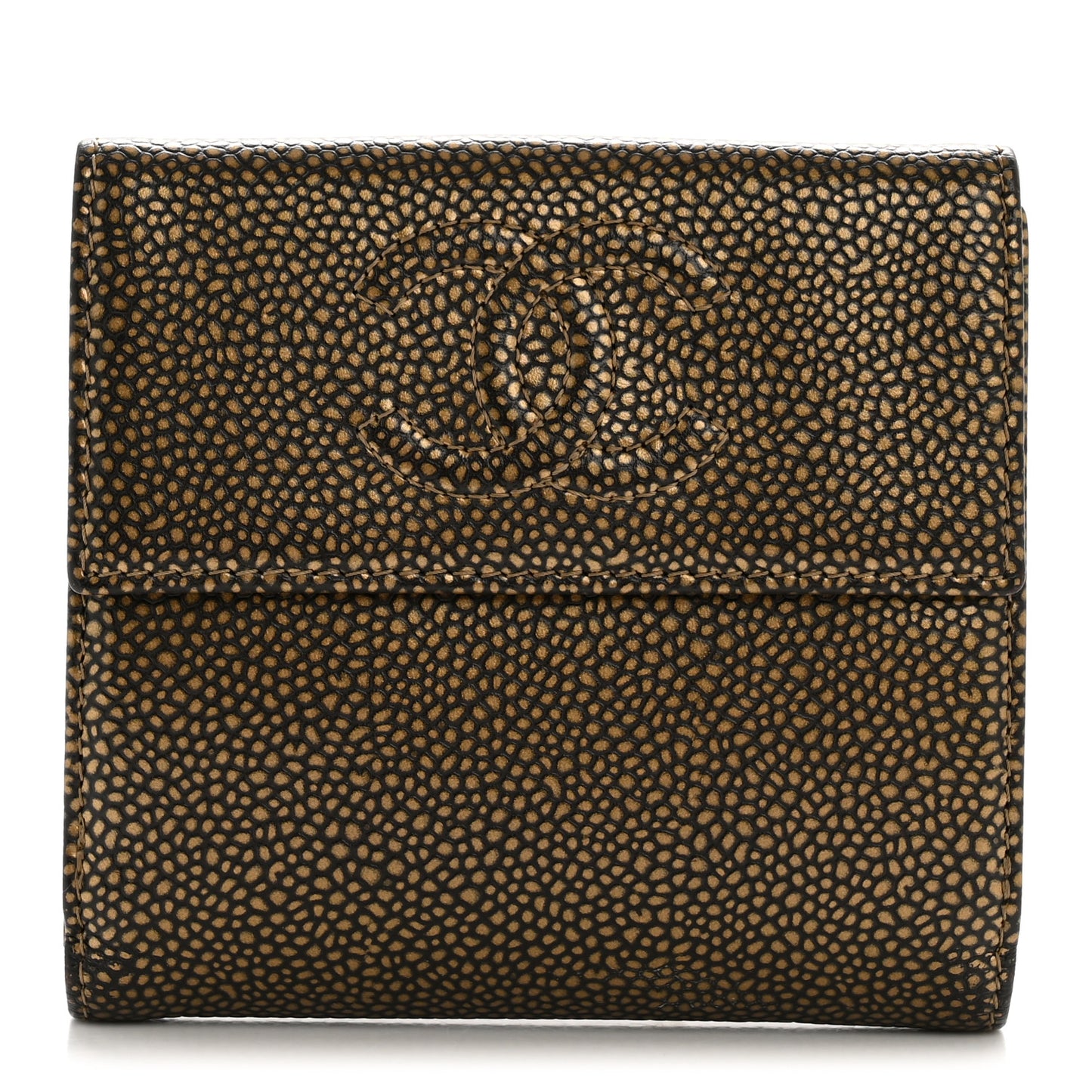 Metallic Caviar Timeless CC Compact Wallet Bronze