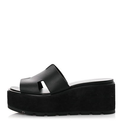 Hermes Calfskin Suede Goatskin Eze 30 Sandals 39 Black 1 of 10