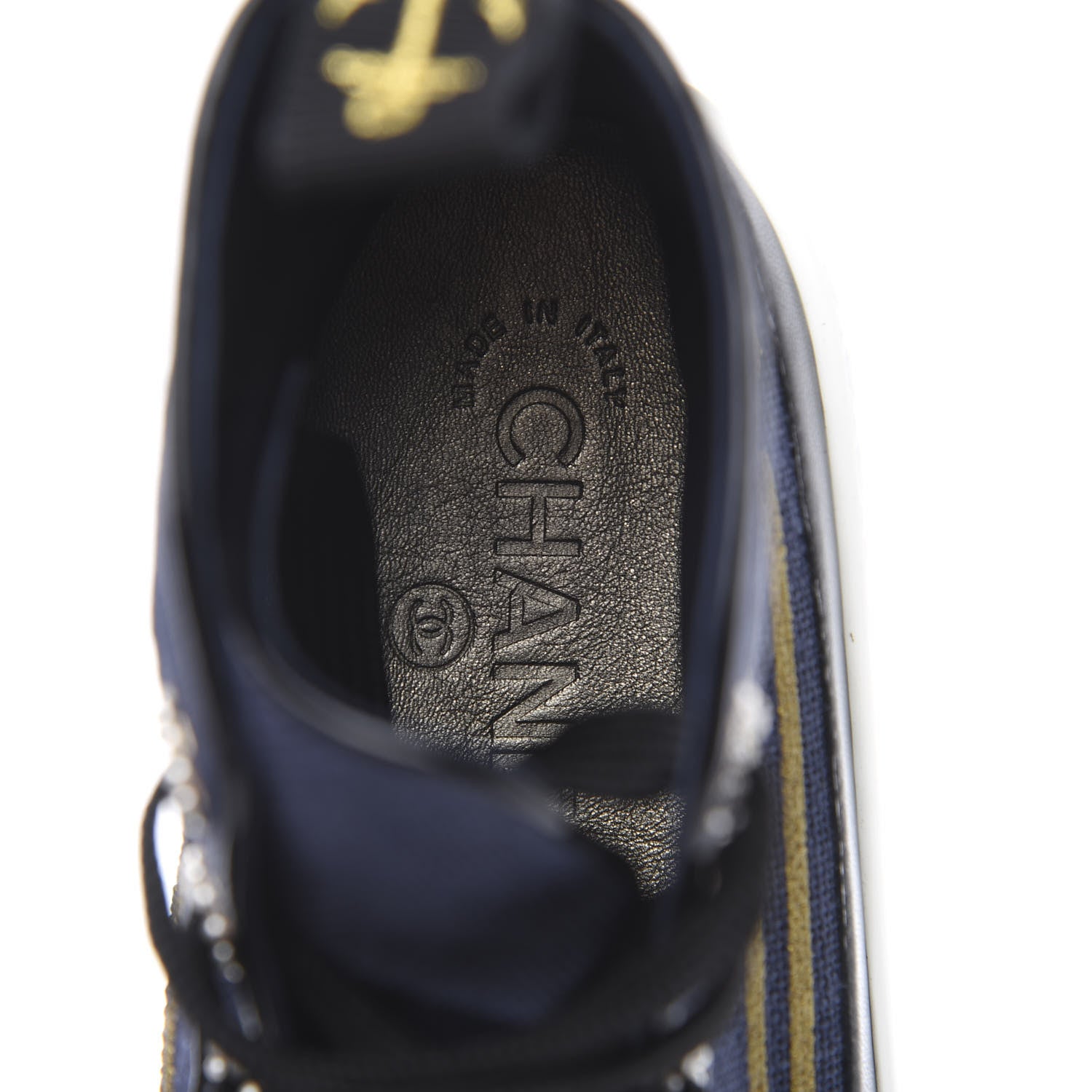 Chanel Fabric Lambskin Lace Up Cap Toe Sneakers 35 Navy Black 7 of 9