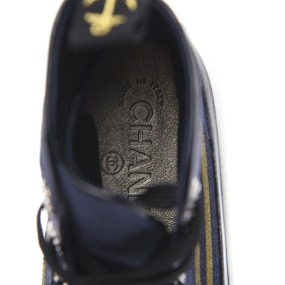 Chanel Fabric Lambskin Lace Up Cap Toe Sneakers 35 Navy Black 7 of 9