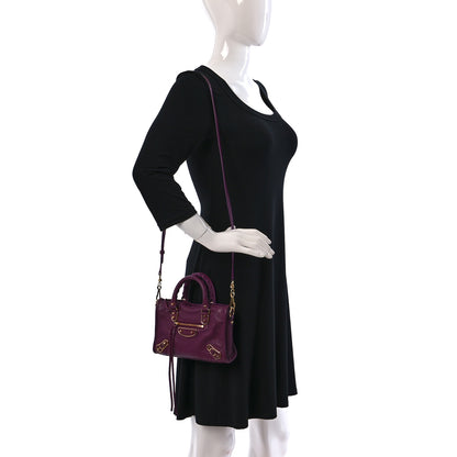 Balenciaga Chevre Gold Metallic Edge Hardware Nano City Violet Prune 2 of 8