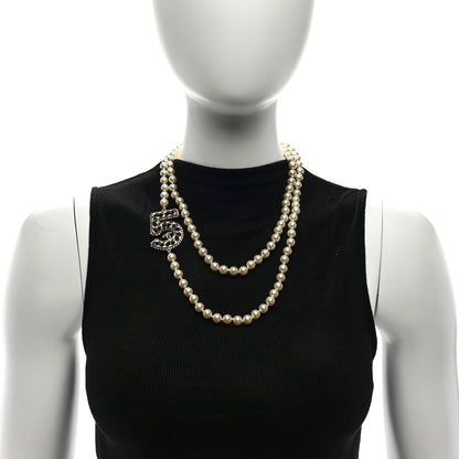 Chanel Pearl Crystal Lambskin Chain CC No 5 Long Necklace Gold 2 of 4