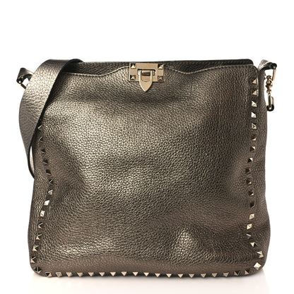 Valentino Garavani Metallic Pebbled Calfskin Large Rockstud Flip-Lock Messenger Bag Sasso 1 of 10