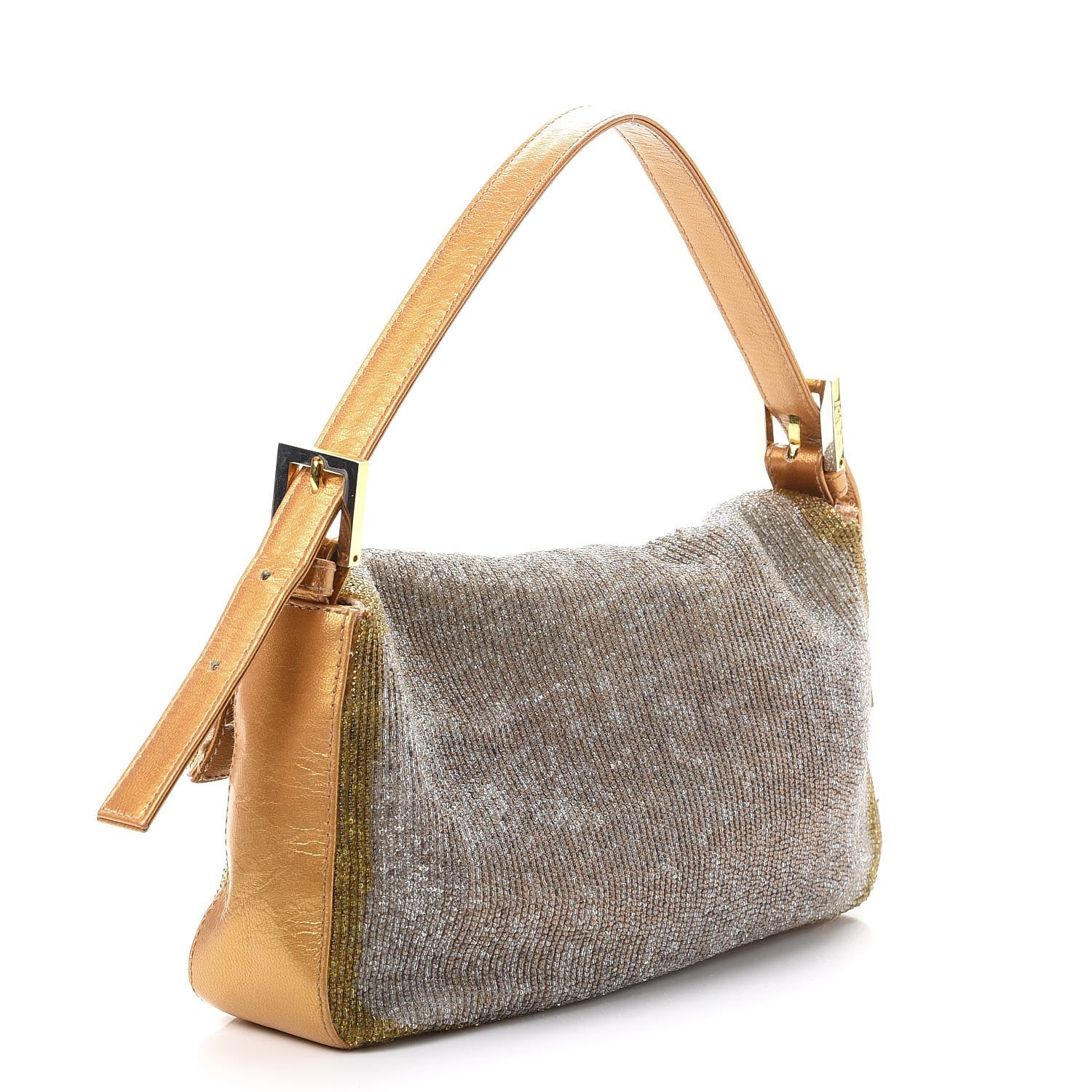Fendi Beaded Baguette Gold Silver 3 of 15