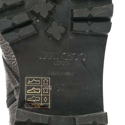 Jimmy Choo Metallic Grained Goatskin Pearl Crystal Embellished Cruz Combat Boots 37 Grey 7 of 11