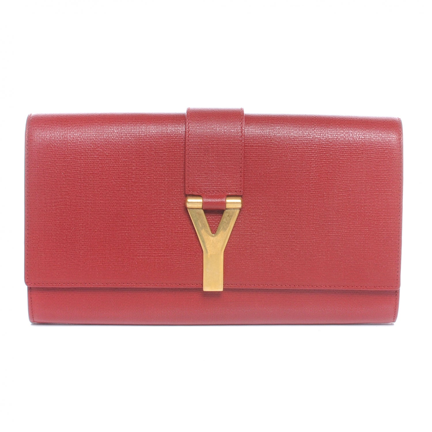Saint Laurent Textured Leather ChYc Clutch Red 1 of 6
