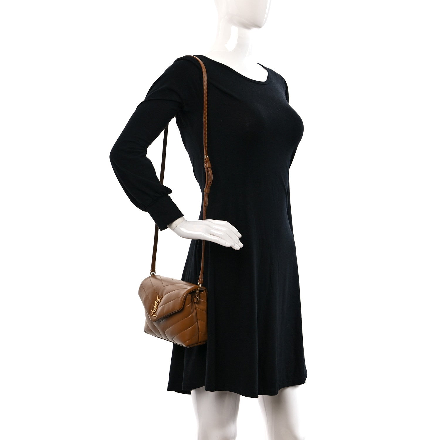Saint Laurent Calfskin Y Quilted Monogram Toy Loulou Crossbody Bag Dark Natural 3 of 9