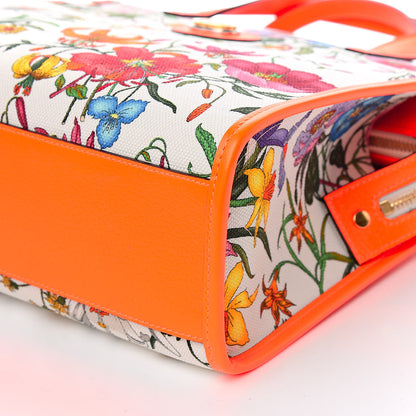 Gucci Canvas Medium Flora Tote White Multicolor Orange Fluo 9 of 10