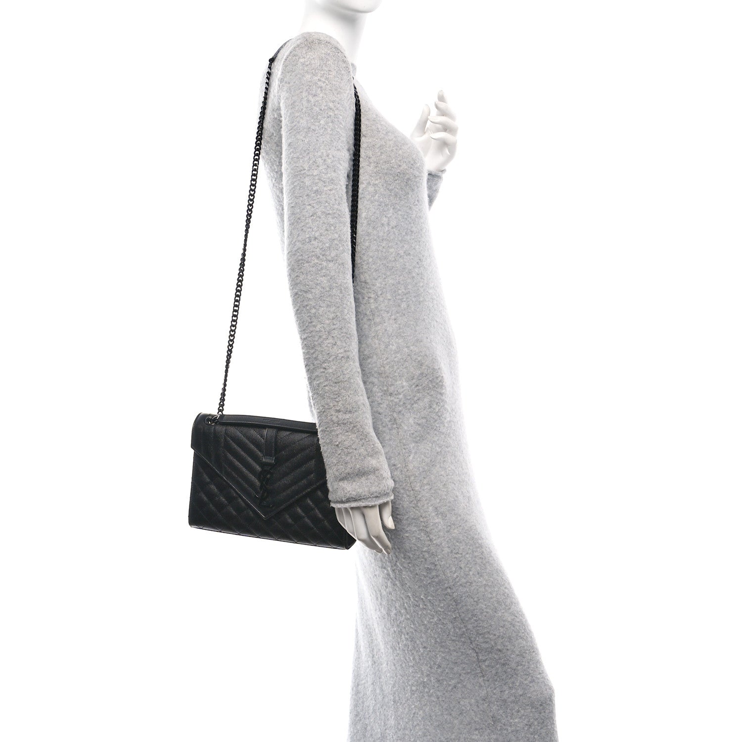 Saint Laurent Grain De Poudre Textured Mixed Matelasse Triquilt Medium Monogram Monochrome Satchel Black 2 of 11