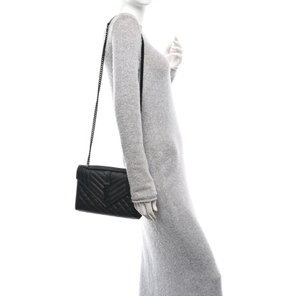 Saint Laurent Grain De Poudre Textured Mixed Matelasse Triquilt Medium Monogram Monochrome Satchel Black 2 of 11