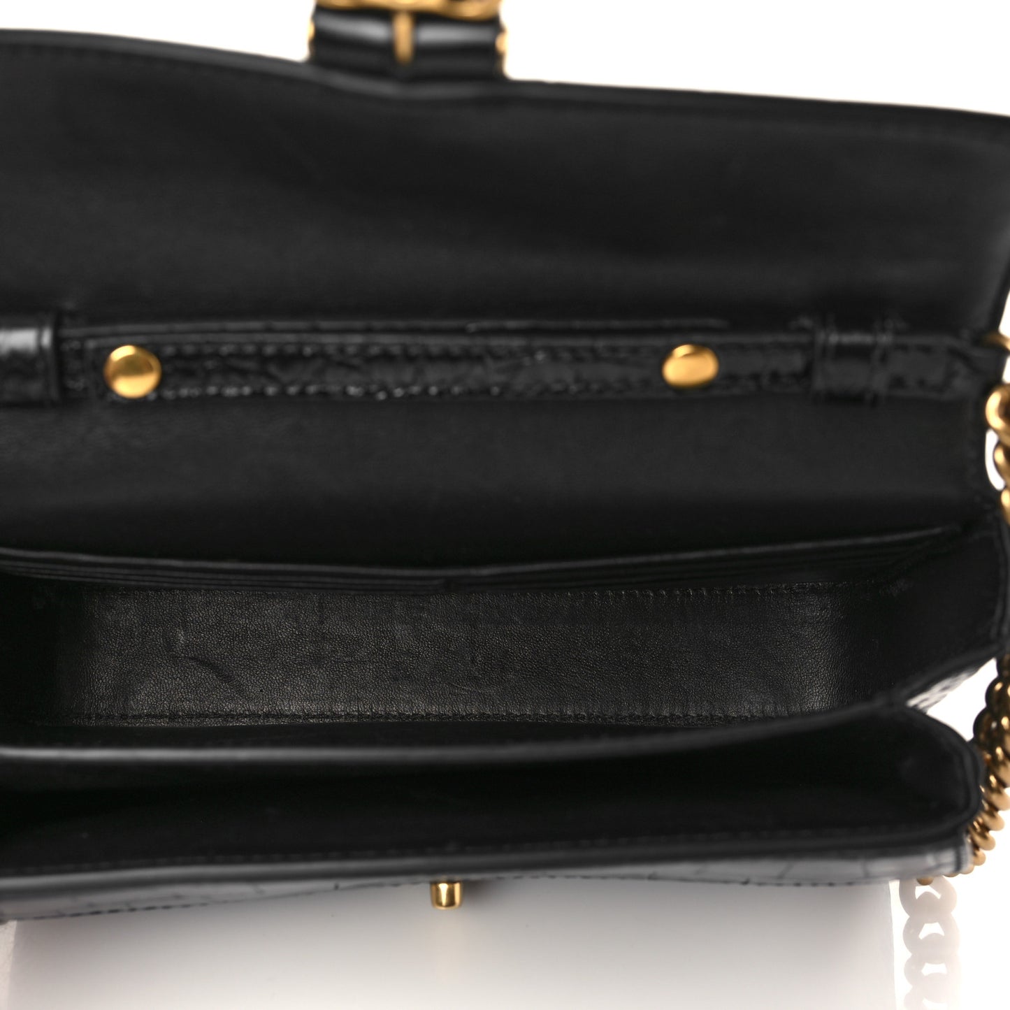 Shiny Super Supple Calfskin Crocodile Embossed Minister Flap Bag XS Black