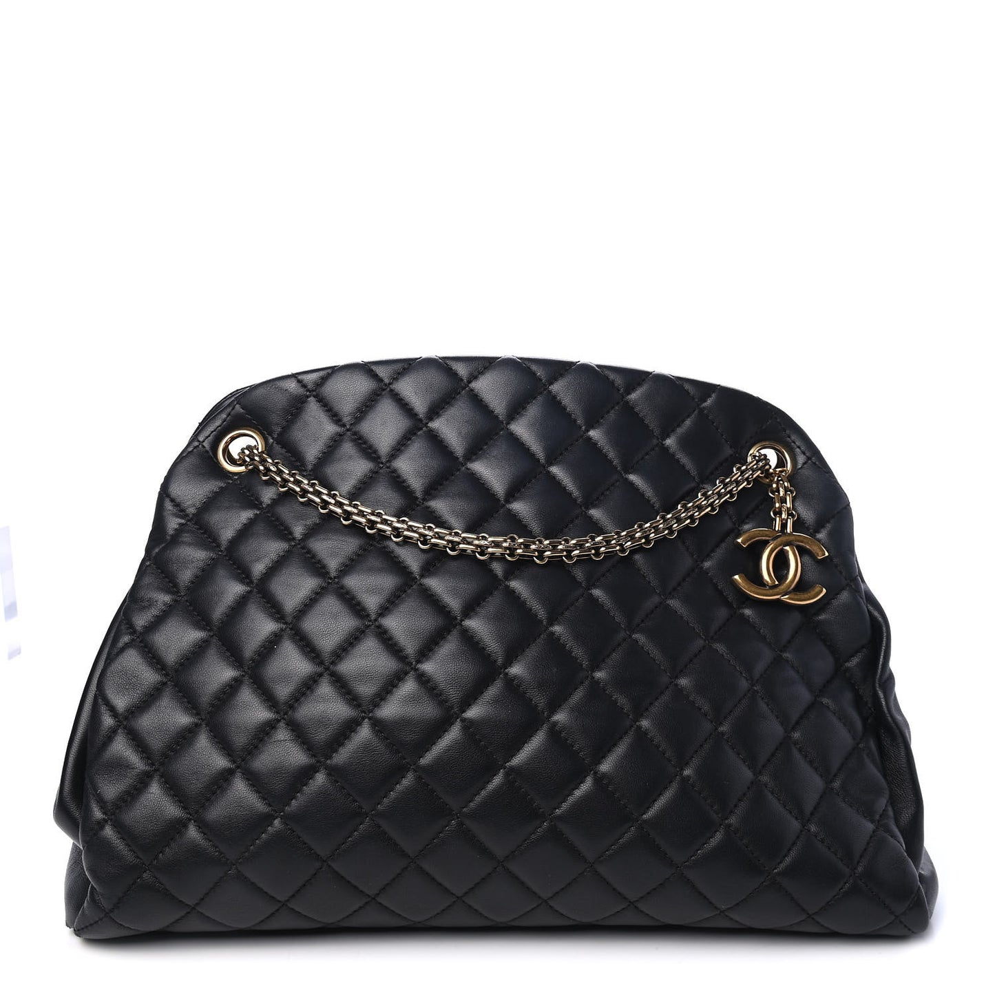 Lambskin Quilted Large Just Mademoiselle Bowling Bag Black