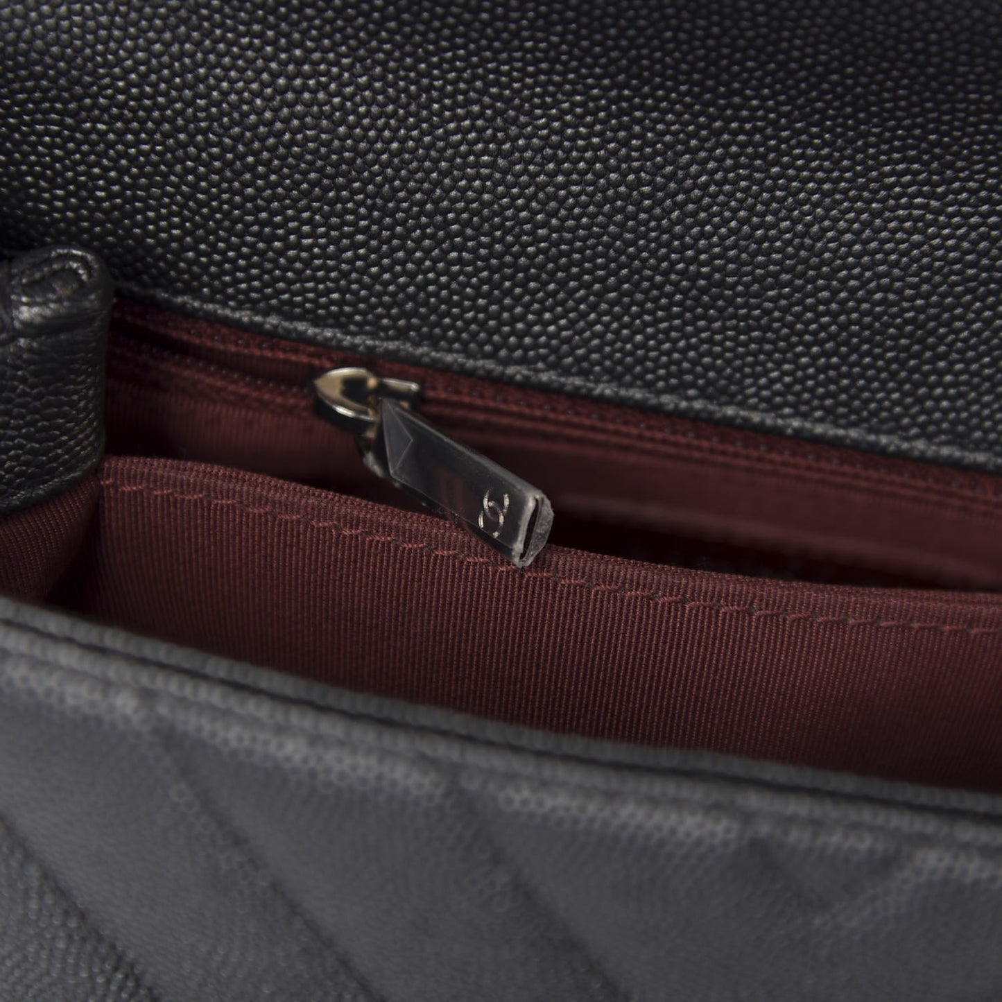 Caviar Chevron Quilted Mini Coco Handle Flap Dark Grey