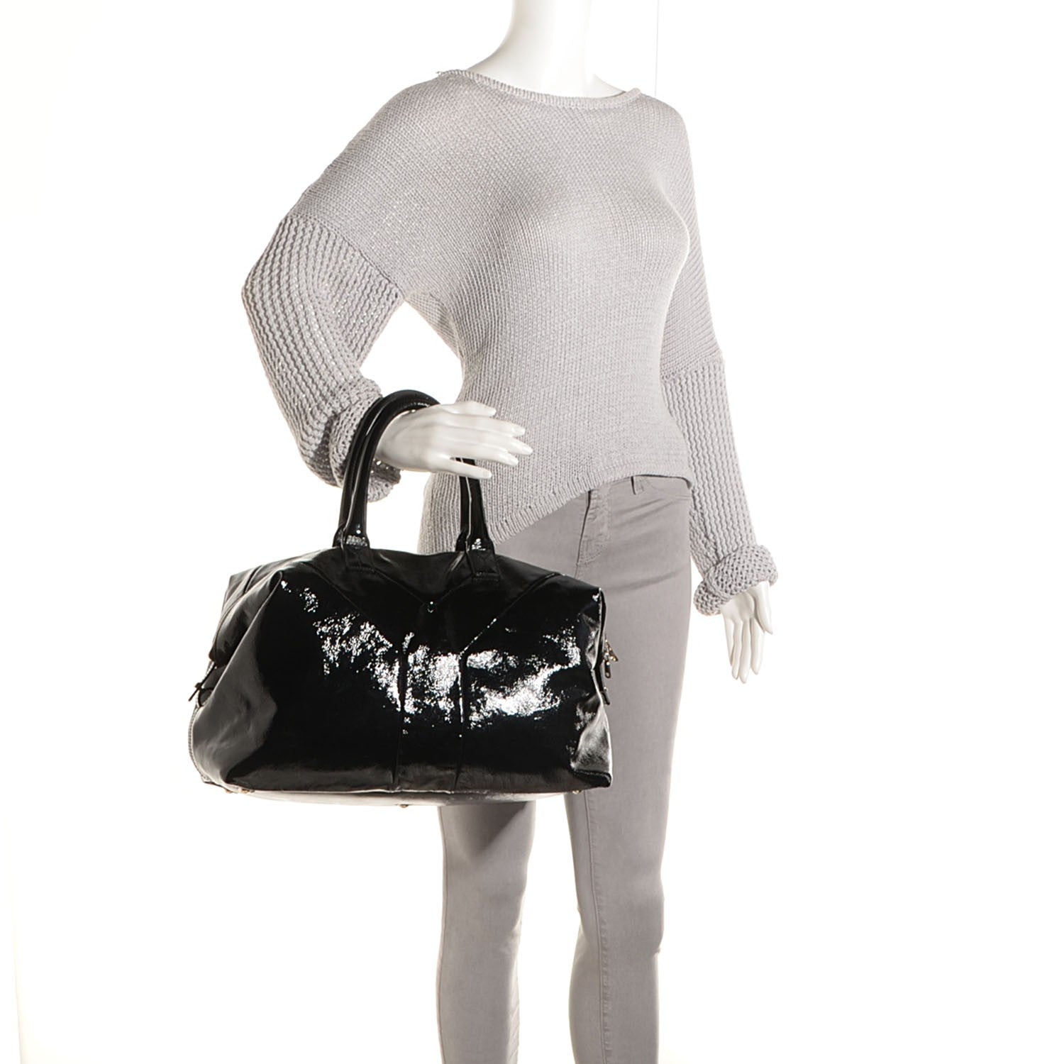 Saint Laurent Textured Patent Easy Y Medium Sac Black 2 of 8