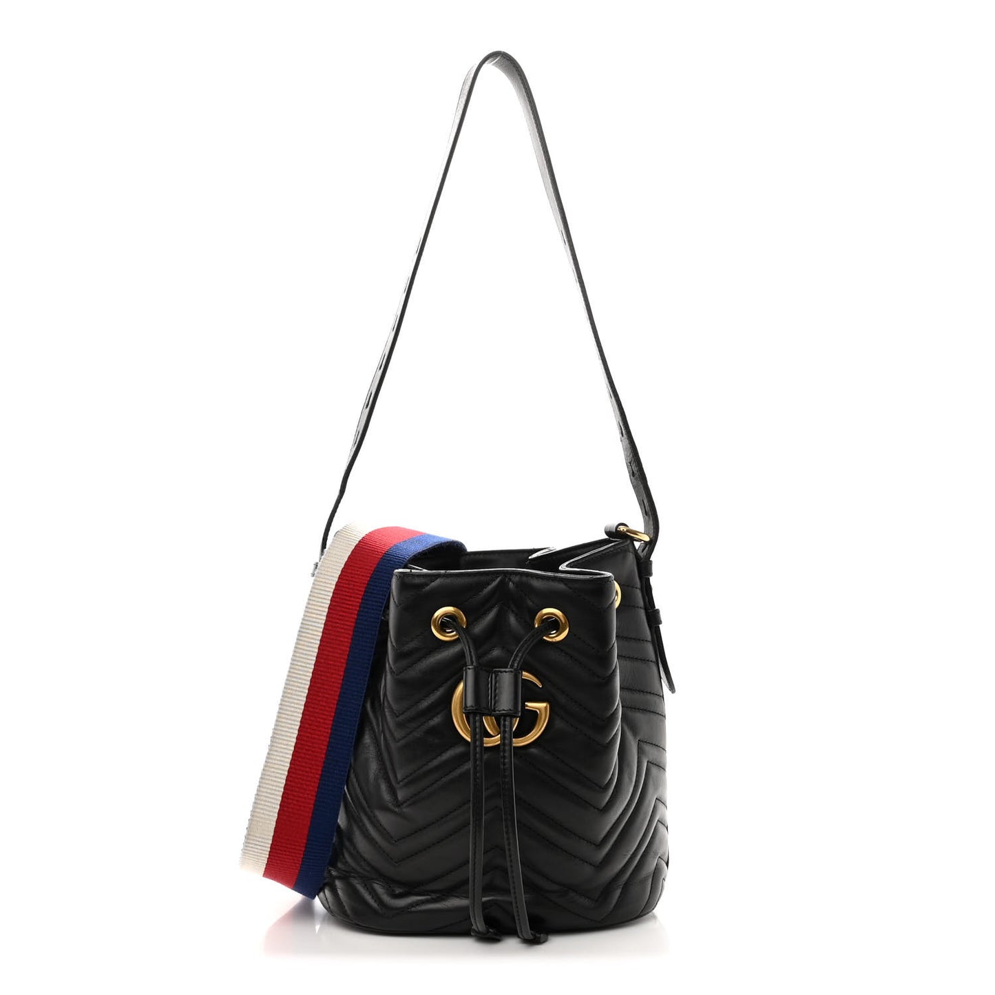 Calfskin Matelasse Sylvie Web GG Marmont Bucket Bag Black