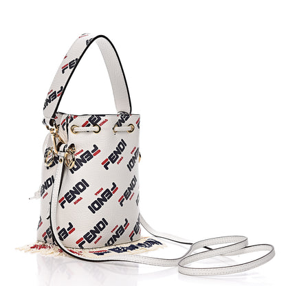 Fendi X FILA Calfskin F is Fendi Mania Fringe Mini Mon Tresor Bucket Bag White 3 of 10