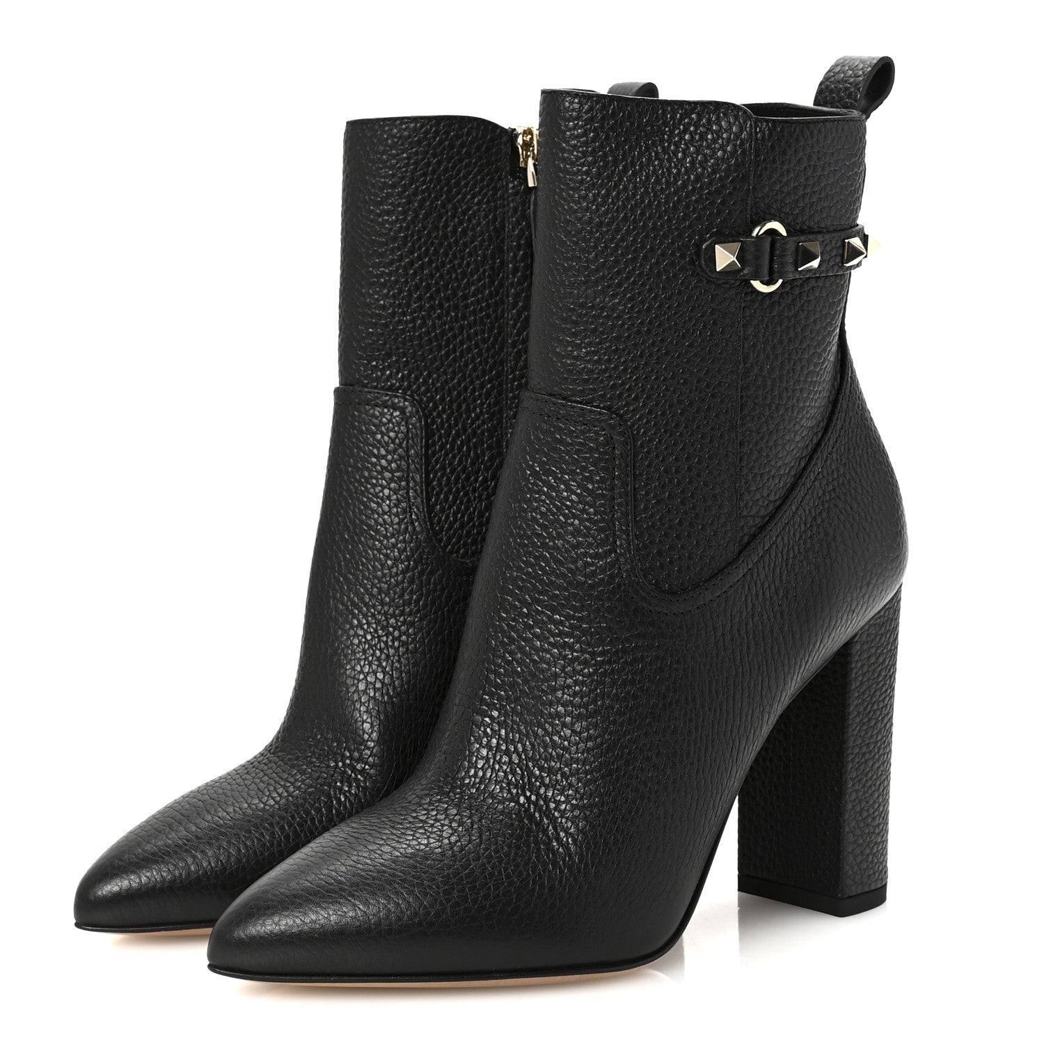 Valentino Garavani Pebbled Calfskin Rockstud Single Buckle 90mm Block Heel Ankle Boots 38 Black 4 of 10