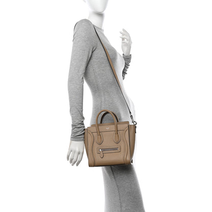 Celine Drummed Calfskin Nano Luggage Dune 2 of 11