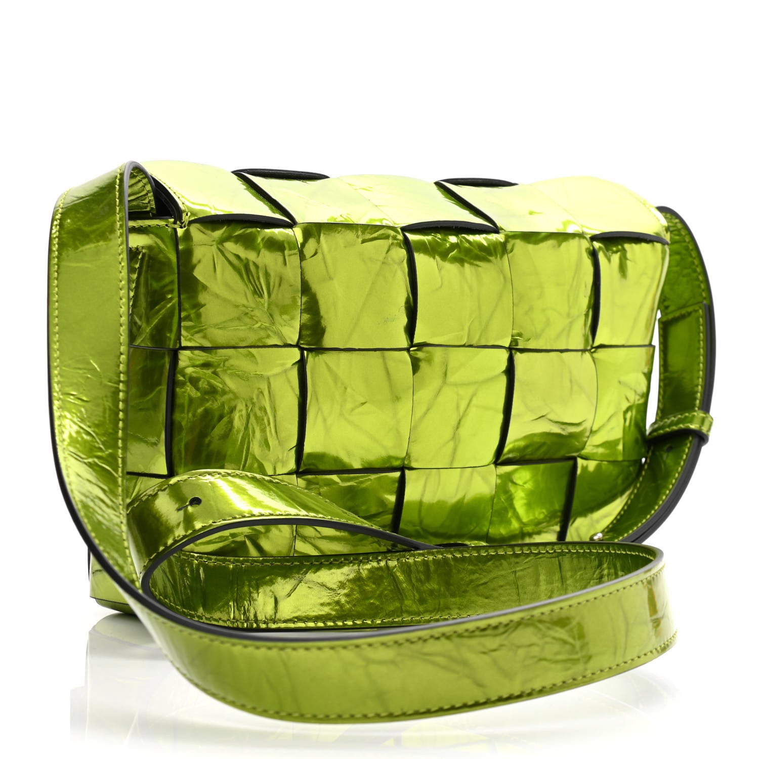 Bottega Veneta Metallic Crushed Calfskin Maxi Intrecciato Cassette Crossbody Bag Chlorophyll 3 of 10