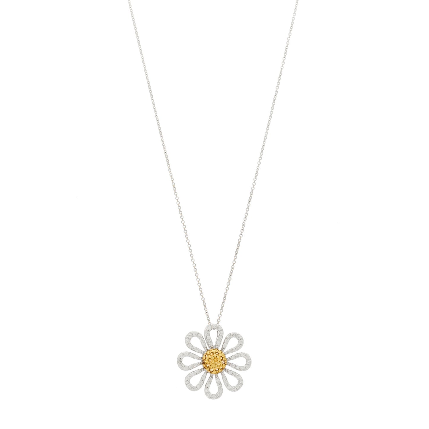 18K White Gold Diamond Yellow Sapphire Daisy Pendant Necklace