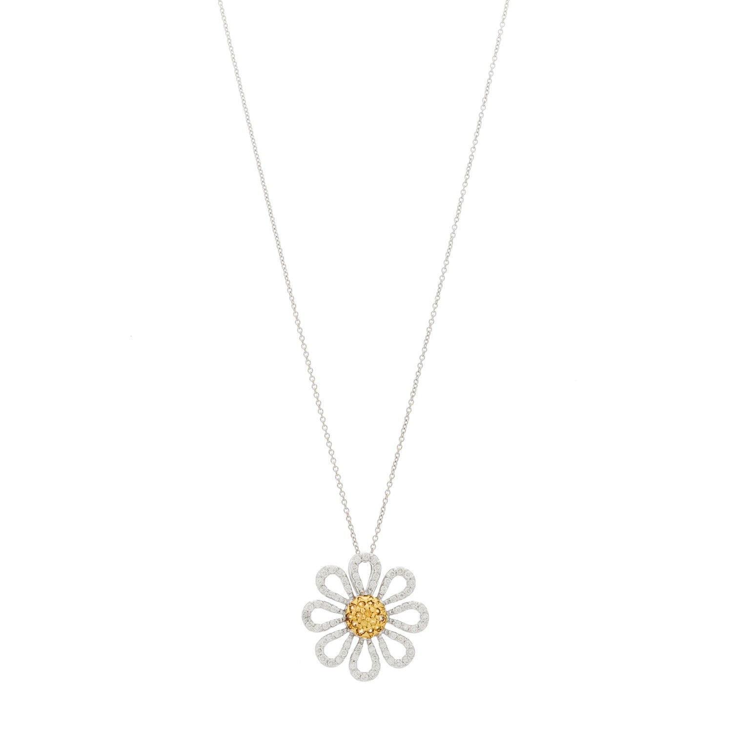 Roberto Coin 18K White Gold Diamond Yellow Sapphire Daisy Pendant Necklace 1 of 7