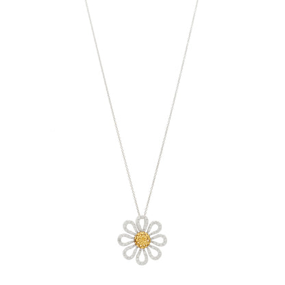 Roberto Coin 18K White Gold Diamond Yellow Sapphire Daisy Pendant Necklace 1 of 7