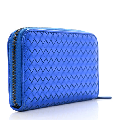 Bottega Veneta Metallic Grosgrain Intrecciato Zip Around Wallet Cobalt 3 of 11