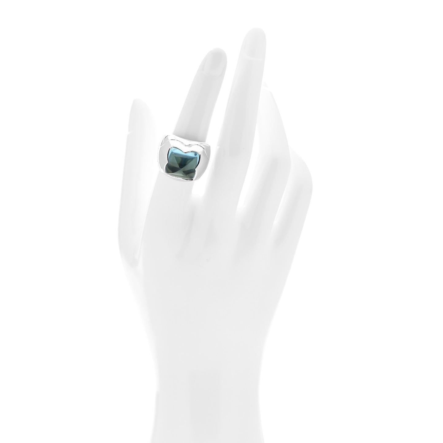 18K White Gold Blue Topaz Piramide Ring 54 6.75