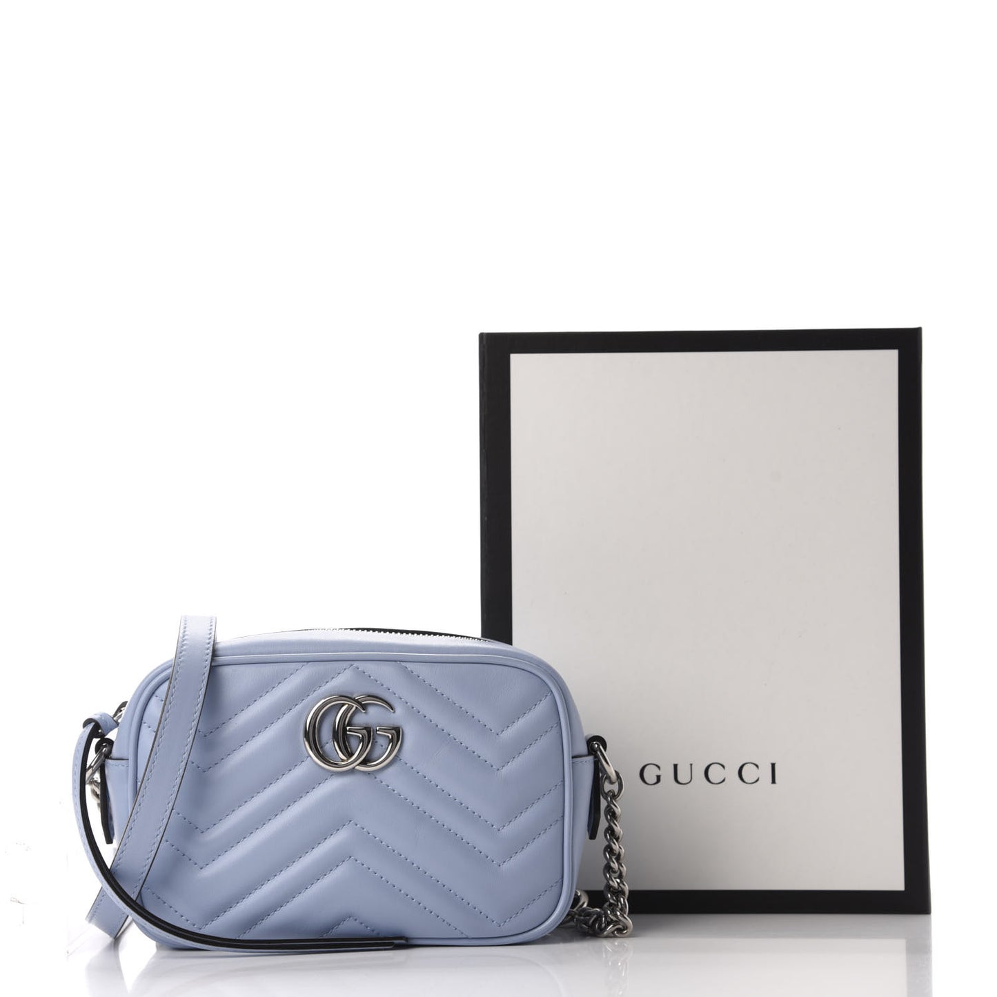 Calfskin Matelasse Mini GG Marmont Chain Shoulder Bag Porcelain Light Blue