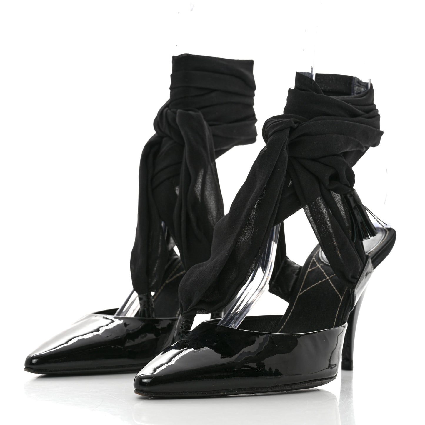 Patent Calfskin Ankle Wrap Pumps 37.5 Black
