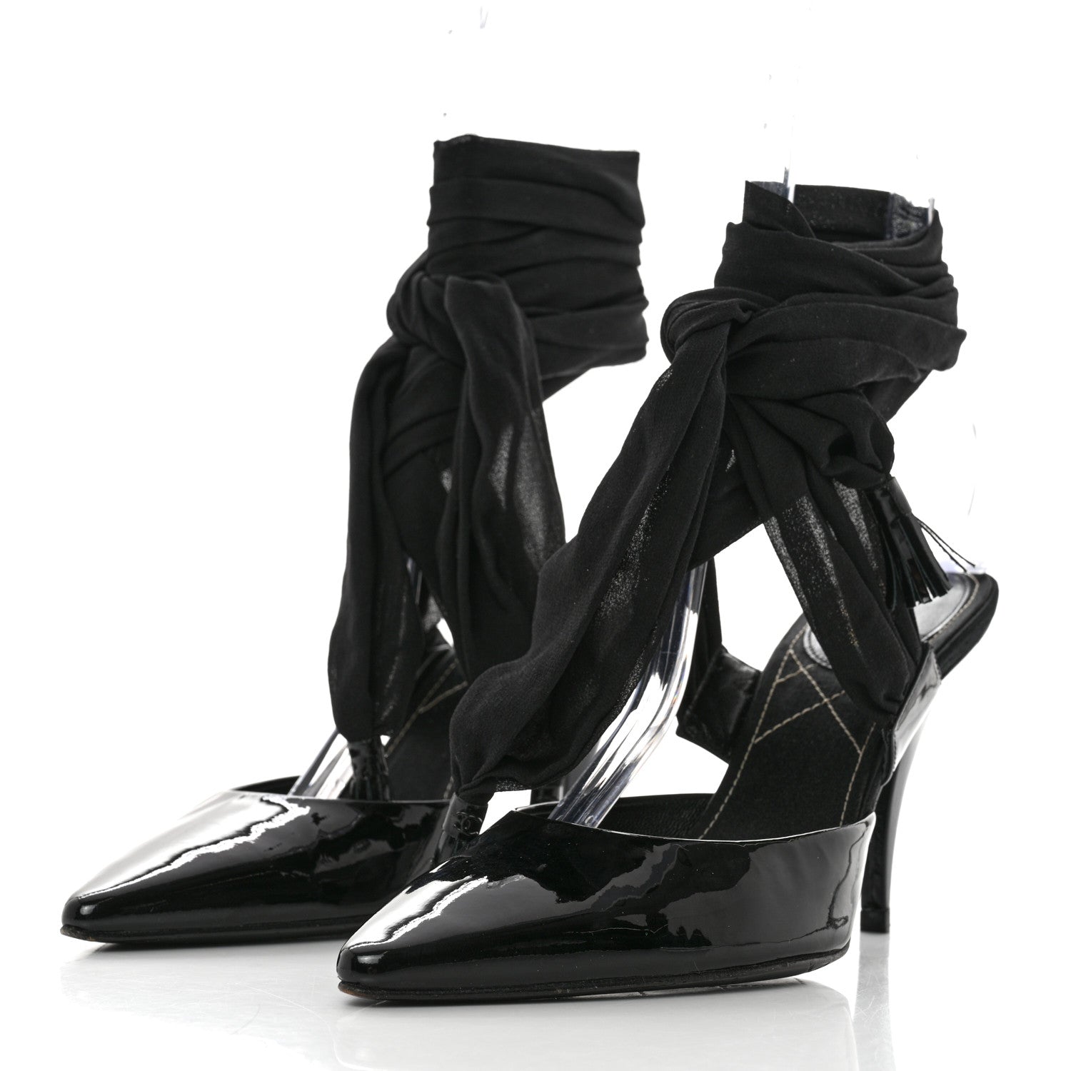 Chanel Patent Calfskin Ankle Wrap Pumps 37.5 Black 3 of 7