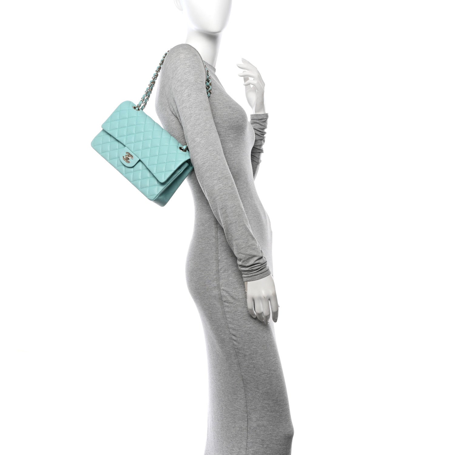 Chanel Caviar Quilted Medium Double Flap Light Blue 2 of 12