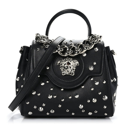 Versace Grained Calfskin Spiked Small La Medusa Top Handle Bag Black 1 of 7