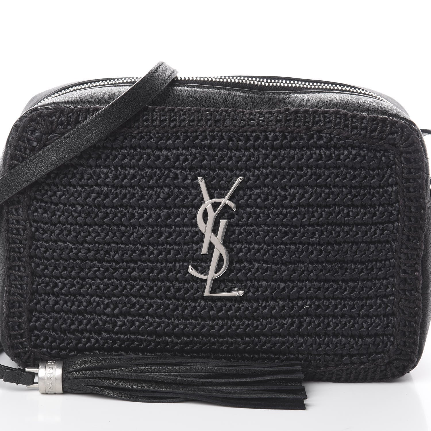 Saint Laurent Raffia Calfskin Monogram Lou Camera Bag Black 8 of 8