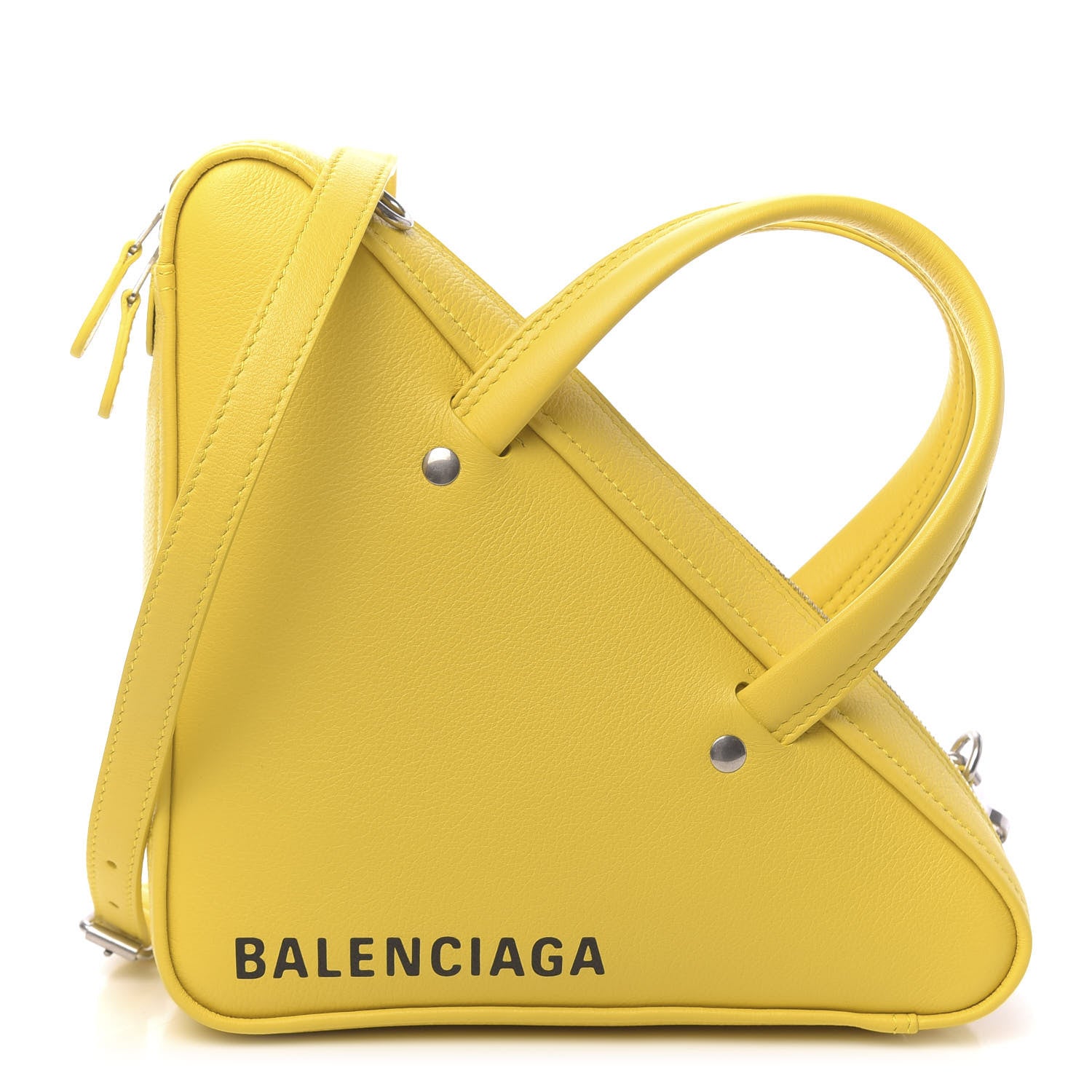 Balenciaga Shiny Day Calfskin Logo XS Triangle Duffle Jaune Black 1 of 11