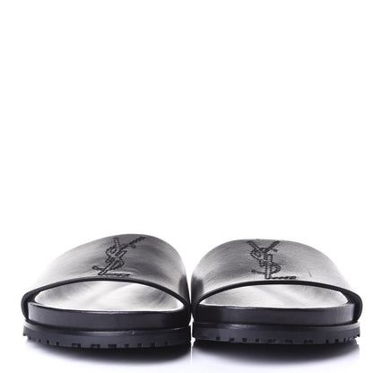 Saint Laurent Calfskin Monogram Jimmy Joan Slide Sandals 42 Black 2 of 10