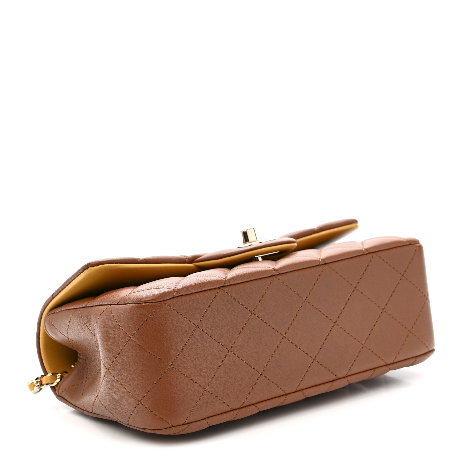 Chanel Lambskin Quilted Bi-Color Mini Top Handle Rectangular Flap Light Brown Yellow 4 of 11
