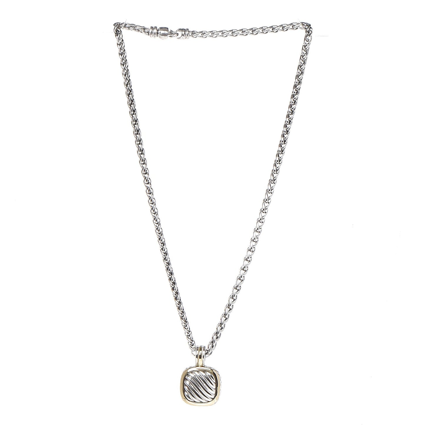 Sterling Silver 18K Yellow Gold 21mm Carved Cable Albion Pendant Necklace