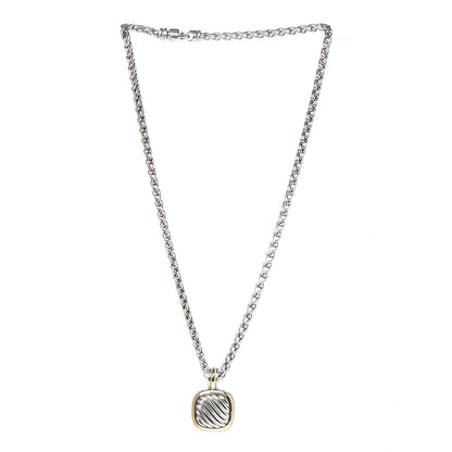 David Yurman Sterling Silver 18K Yellow Gold 21mm Carved Cable Albion Pendant Necklace 3 of 5