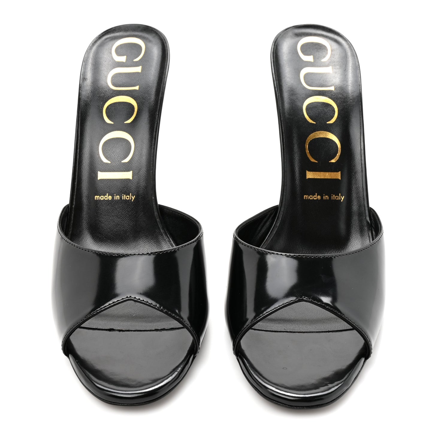 Polished Calfskin Scarlet Heel Slide Sandals 36 Black