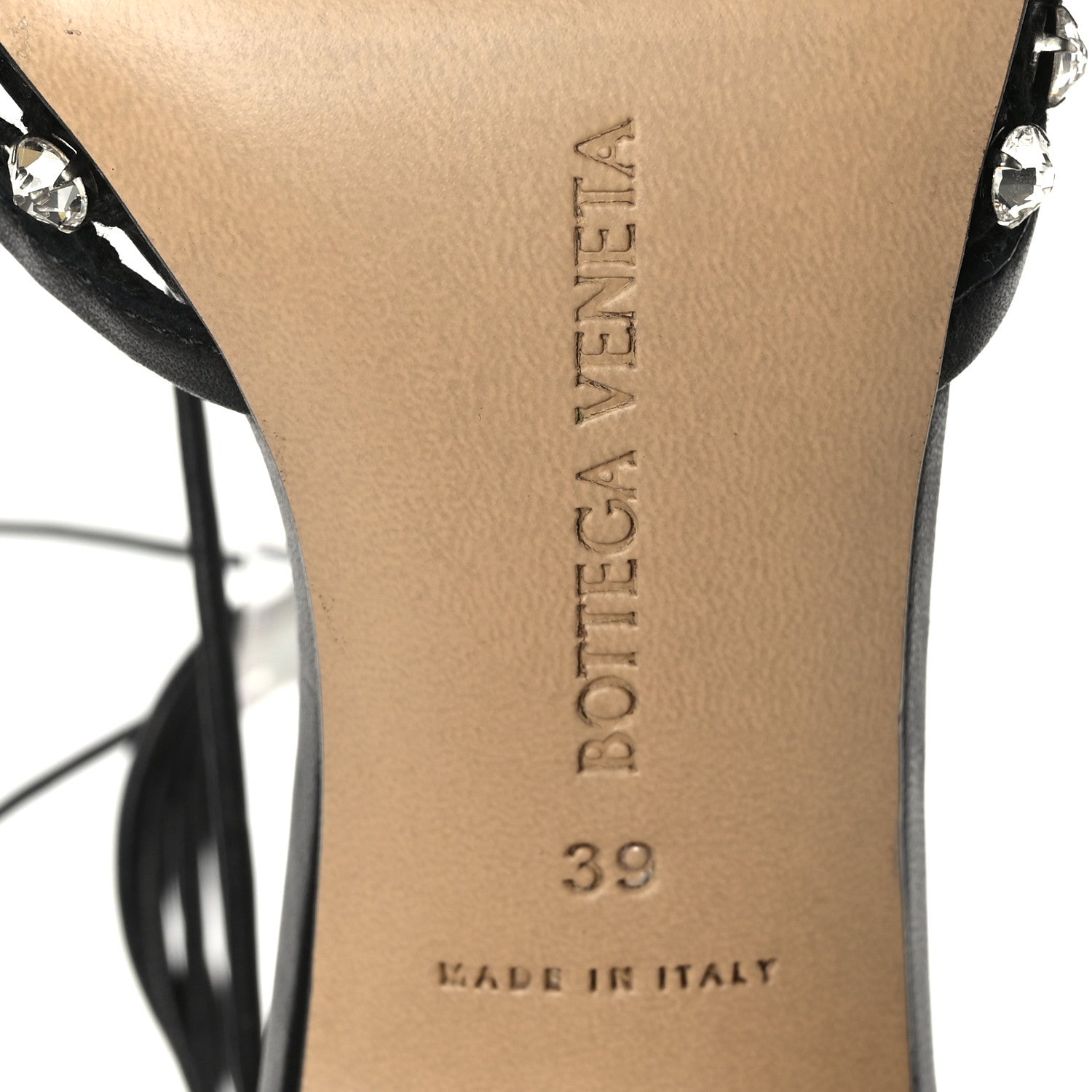 Bottega Veneta Mesh Nappa Crystal Embellished Sparkle Stretch Ankle Tie Sandals 39 Black 6 of 7