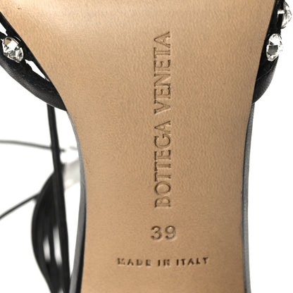 Bottega Veneta Mesh Nappa Crystal Embellished Sparkle Stretch Ankle Tie Sandals 39 Black 6 of 7